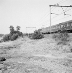 151004 Afbeelding van een electrische locomotief (serie 1200) met rijtuigen van de N.S. ter hoogte van Driebergen.